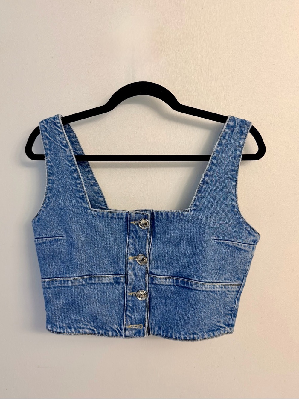 NWT Favorite Daughter Blue Denim Button-Front Crop Top